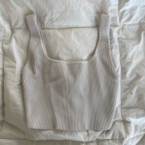 Babaton White Square Neck Sculpt Knit Tank Top